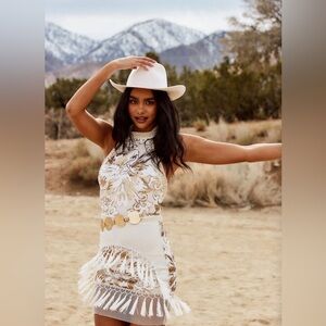 Like Gold Dust 12th Tribe White and Gold with fringe Dress size M